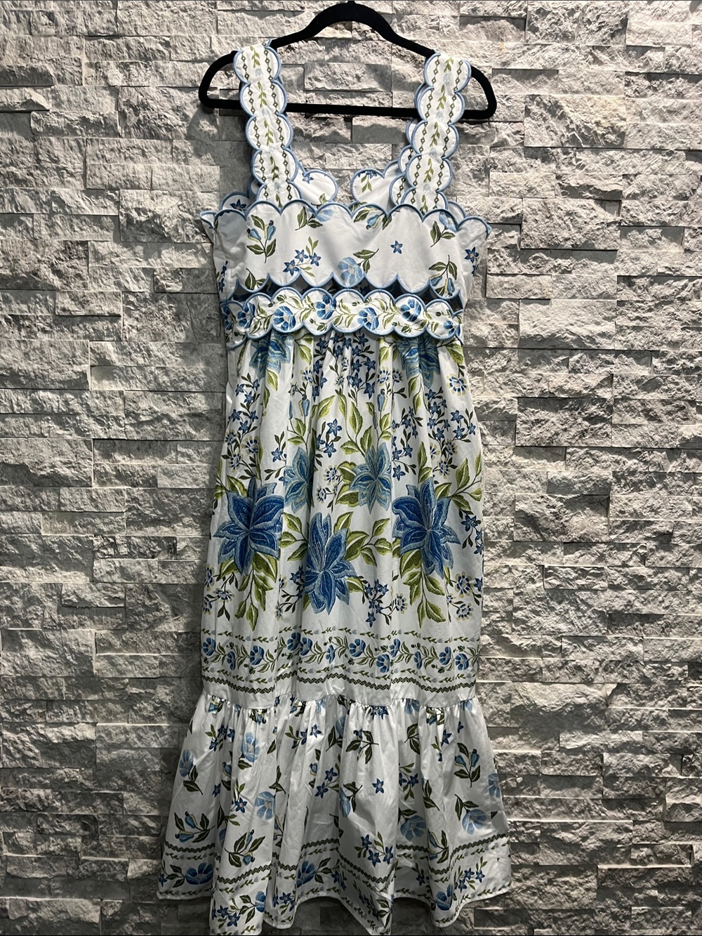 FARM Rio Sleeveless Scallop-Trim Printed Midi Dress Sz-M - Picture 10 of 15